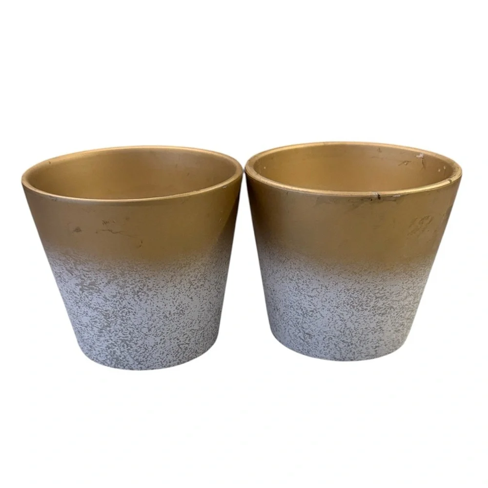 Gold and White Planter Vase Set